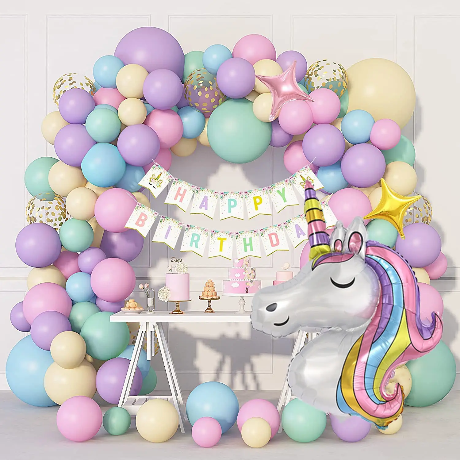 142pcs Unicorn Balloon Set for DIY Party Balloons Decorations, Happy Birthday Celebration, Balloon Arch Decoration, Holiday Events, Wedding Decor, Fun Cartoon Latex Balloons