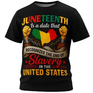 Unisex Juneteenth T-Shirt Featuring Raised Fists, Broken Chains, Pan-African Map & Slavery End Message – Ideal for Juneteenth Celebrations, Casual Outings, Cultural Events