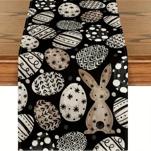 1pc Bunny Rabbit Eggs Flowers Easter Table Runner Seasonal Spring Kitchen Dining Table Decoration for Home Party Decor 13 X 72 Inches