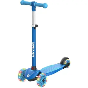 KS1 Kids Kick Scooter, LED Lighted Wheels and 3 Adjustable Height Handlebars, Lean-to-Steer & Widen Anti-Slip Deck, 3 Wheel Scooter for Boys & Girls Ages 2-8 and up to 100 Lbs