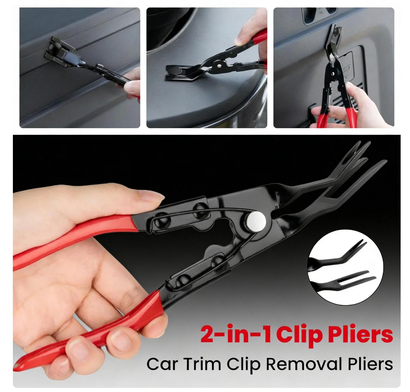 2-in-1 Car Clip Removal Pliers - 1-2mm Thin Plier Head, Spring-Loaded, Durable Trim Removal Tool for Round/Square Clips, Fasteners, Plastic Rivets, Must-Have DIY Auto Repair Tool for Car Interior Maintenance