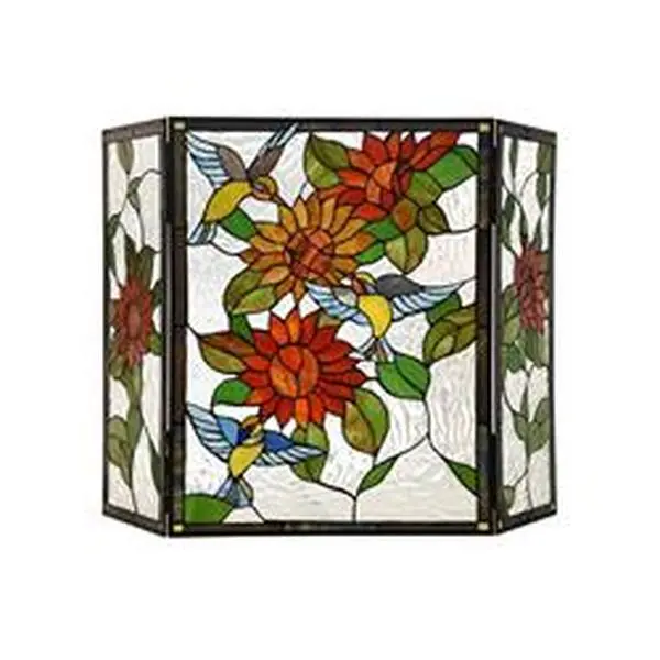 Chloe Lighting CH3F124OF44-GFS 44 in. Aylee Tiffany-Style Folding Victorian Fireplace Screen, Textured Black - 3 Piece