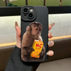[Trending]Phone Case: Monkey Drinking Orange Juice With Paper Cup And Straw Matte Phone Case, Skin-Friendly Touch, Full Lens Protection, Anti-Fall, Suitable For IPhone/Samsung 17/16/15/14/13/12/11/XR/XS/X/S26/S25/S24/S23 Ultra