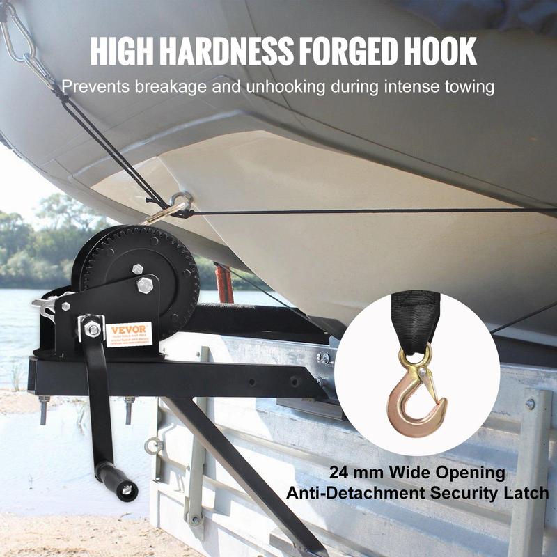 VEVOR Hand Winch, TikTokShopBlackFriday, 1600 lbs Pulling Capacity, Boat Trailer Winch Heavy Duty Rope Crank with 33 ft Polyester Strap and Two-Way Ratchet, Manual Operated Hand Crank Winch for Trailer, Boat or ATV Towing