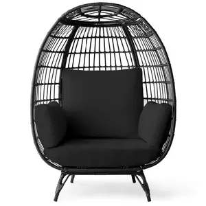 Best Choice Products Wicker Egg Chair Oversized Indoor Outdoor Patio Lounger w/ Steel Frame