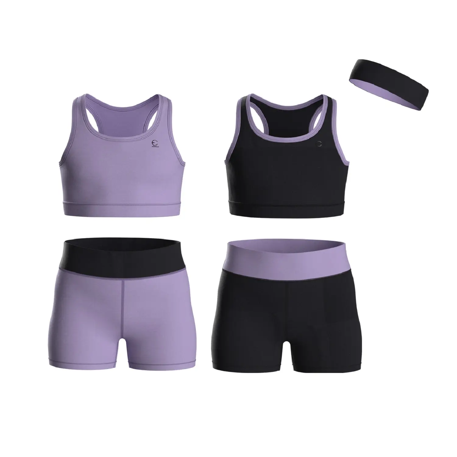 Essenclo Girls Clothing Athletic Sets Sleeveless Crop Tank Tops & Bike Shorts Cheer, Gymnastics, Volleyball Size 3-16 (5 Pcs)