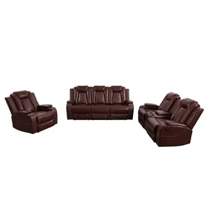 LIFESTYLE Brown Breathing Leather 3-Piece Living Room Recliner Sofa Set