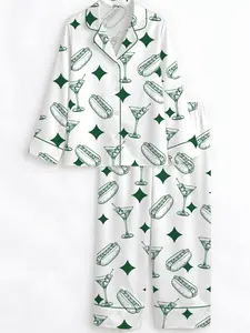 Men’s Pajama Sets, Tinis and Weenies Dirty Martini Satin Pajama Set, Short Sleeve Sleeping Clothes, Fun Party Pajama Set, Comfortable Loungewear Pajama for Men, Soft Satin Sleepwear