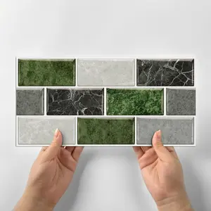 6pcs/12pcs/24pcs Green Grey Black Marble Self-adhesive Wall Tiles - Self-adhesive Subway Tiles Backsplash, Waterproof Removable Decorative Wall Stickers, Suitable for Kitchen Bathroom RV Home Decor