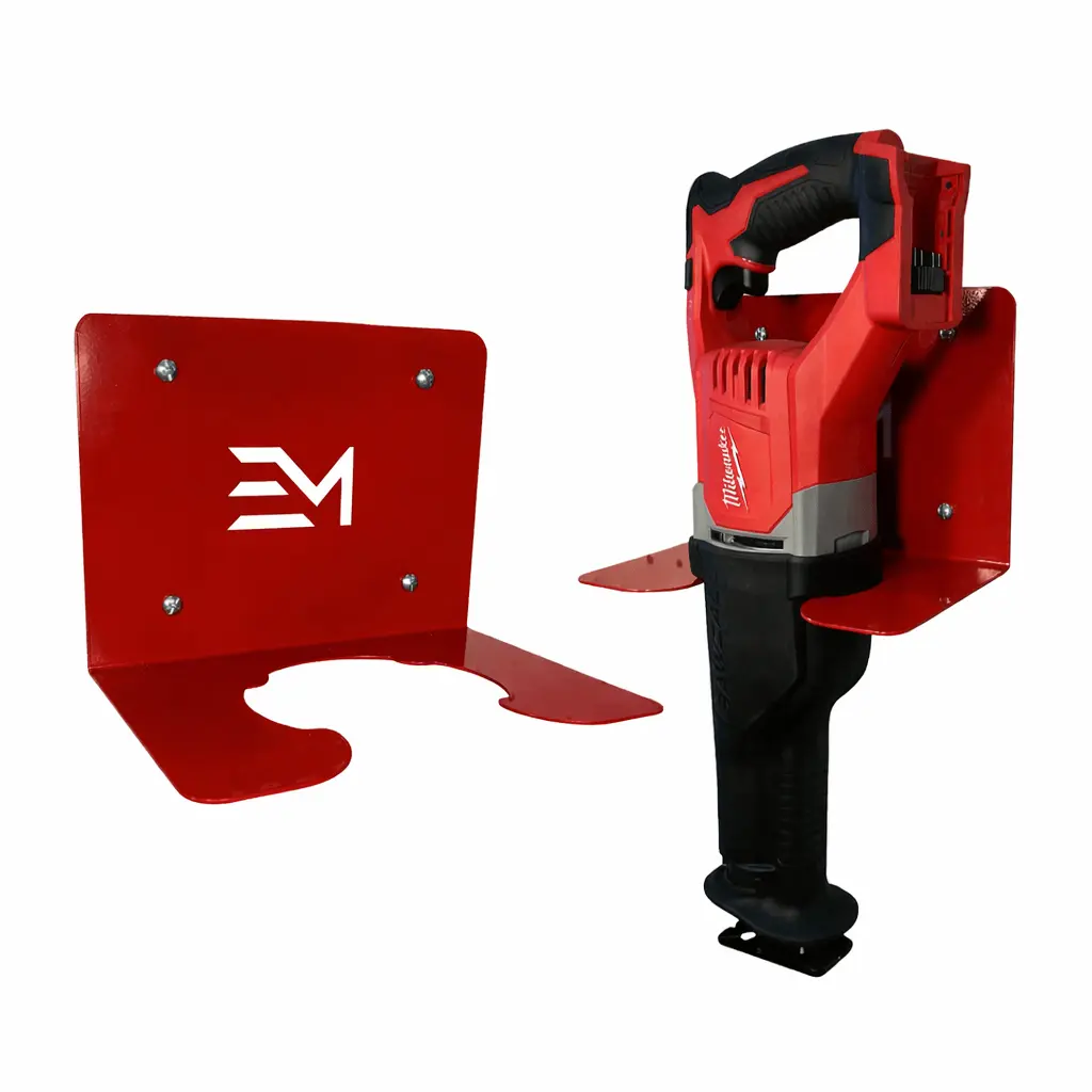Sawzall Holder - Compatible with Milwaukee - Red Powder Coated Heavy-Duty Steel Mounting Bracket for Garage & Workshop Storage