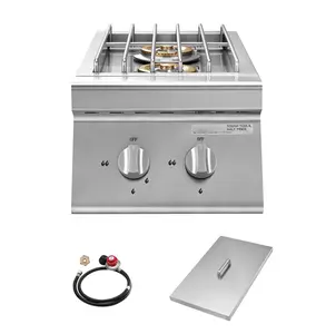 Double Side Burner for Grill, 30,000 BTU Liquid Propane/Natural Gas, 304 Stainless Steel Built-in BBQ Burner, Outdoor Kitchen Island, Convertible Double Burner Without Light 2 Burners