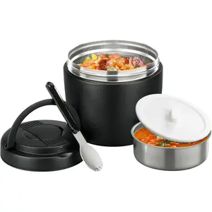 Thermo Food Jar for Hot Food Adults 32OZ Soup Thermo Lunch Containers Wide Mouth Vacuum Insulated Stainless Steel Leakproof Bento Box with Spoon (Black)