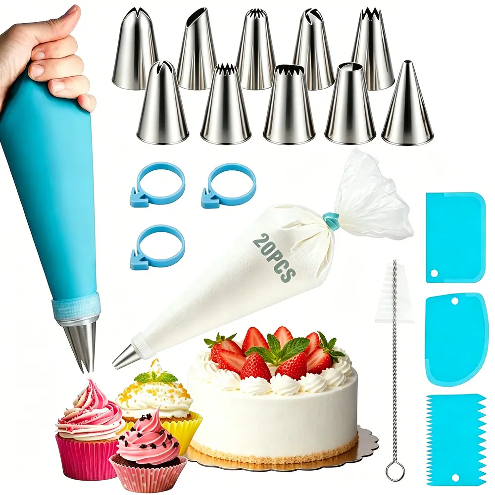 Reusable Stainless Steel Icing Nozzles Set - Easy Rinse, Anti-Scratch Kitchen Piping Equipment with Full Accessories for Cake Decorating Enthusiasts, DIY Cake Decorating Parties, Versatile, Durable