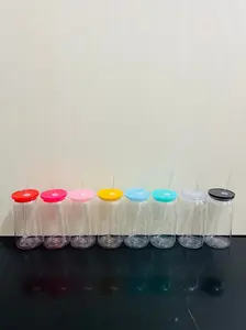 16oz. Plastic Can Cup with Lid and Straw