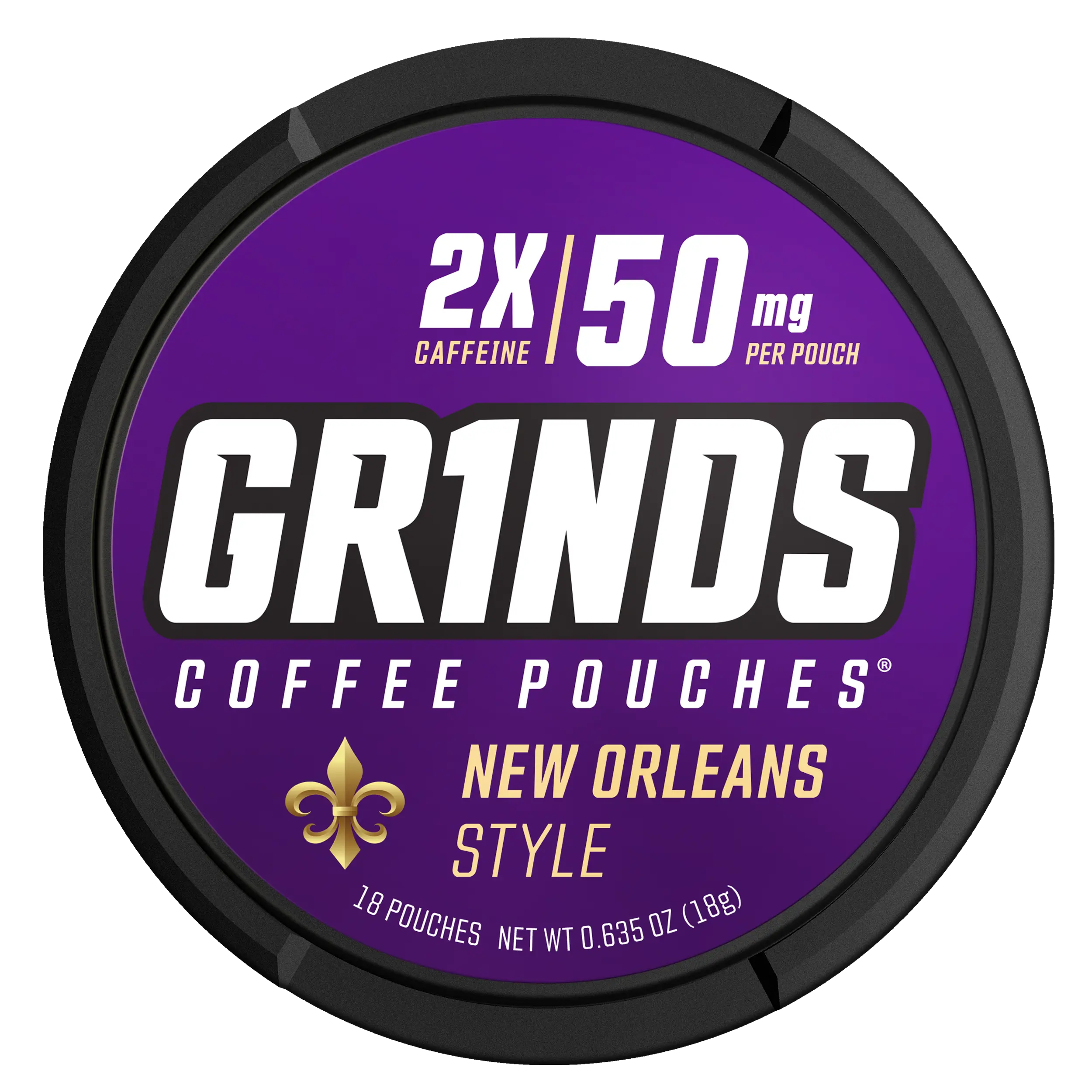 Grinds New Orleans Style Pouches | 50mg Clean Caffeine | Sugar-Free No Crash | Chicory Coffee Energy | Caffeine Pouches