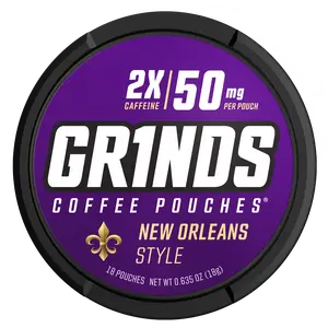 Grinds New Orleans Style Pouches | 50mg Clean Caffeine | Sugar-Free No Crash | Chicory Coffee Energy | Caffeine Pouches