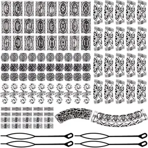 110pcs Viking Beard Beads, Metal Braided Beads for Weaving, Antique Norwegian Hair Beads with Pull Pins, DIY Jewelry Decoration