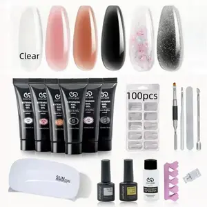 Modelones 13Pcs Poly Nail Extension Gel Kit, 1 set 6  15g Builder Extension Gel with Mini Nail Lamp brush Slip Solution Rhinestone Nail Manicure All-in-One Kit French Nail Beginner Kit birthday Gift nail care home DIY gel-x
