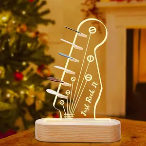 Guitar Shaped Design Night Light, USB Rechargeable Desktop Guitar Plectrum Clip, Ambient Light for Home Bedroom Living Room Decor