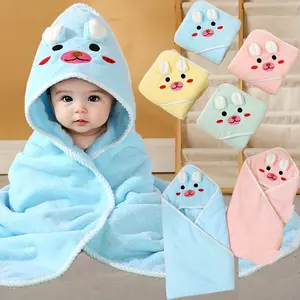 Soft & Absorbent Youngsters' Hooded Bath Towel with Cute Animal Design - 80x80cm Polyester, Blue Hoodie with Rabbit Ears, Strong Water Absorption, Perfect for Bathing, Napping, and Stroller Rides, Nap Blanket | Animalthemed Towel | Soft Pol