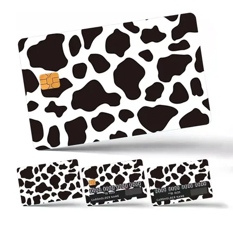 Cow Grain Pattern Credit Card Sticker, 4 Counts/set Thin Waterproof PVC Stickers for Credit Card & Debit Card, Personalized Bank Card Sticker