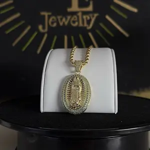 Gold-Toned Virgin Mary Pendant Necklace with Rope Chain for Men Women Fashion Jewelry - Versatile Statement Piece for Casual or Formal Occasions