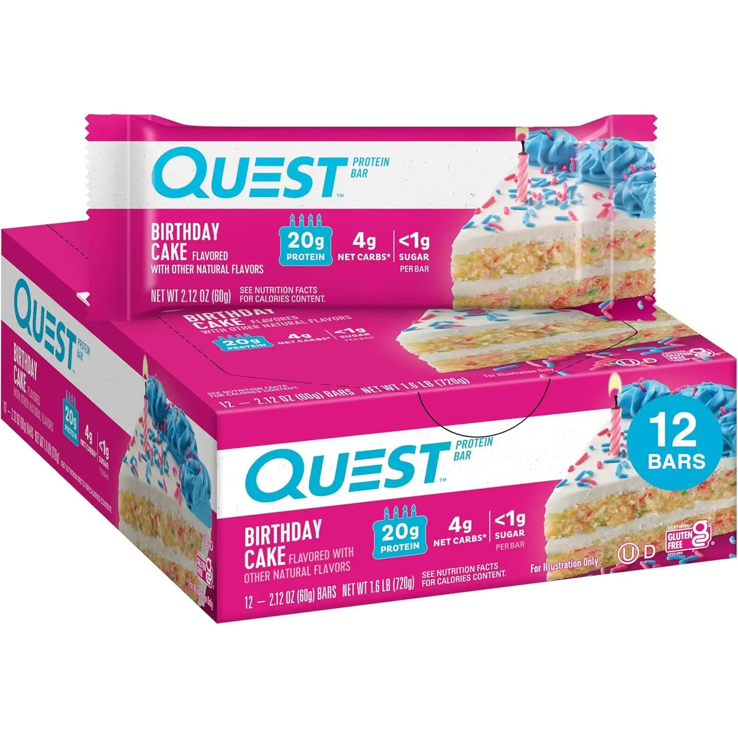Quest Nutrition Birthday Cake Protein Bars, Keto Friendly, 12 Count