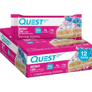 Quest Nutrition Birthday Cake Protein Bars, Keto Friendly, 12 Count
