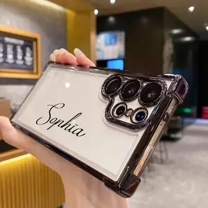 Personalized Custom Text Names Suitable for Samsung for Galaxy S25, S24, S23, S22, S21, S20, Note 20, A73, A56, A54, A31 Models, Featuring a Luxurious Electroplated Edge Transparent Protective Case.