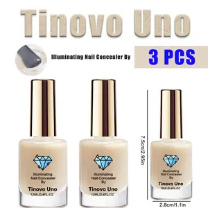 Tinovo Uno Illuminating Nail Concealer  Set - 3 Bottles 12ml Each - Natural Dry Formula, No Lamp Needed, Enhances Shine, Daily Nail Care, Stronger Healthier Nails, Glossy