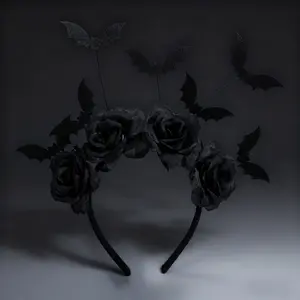 1Pc Gothic Witch Headband! Black Flower, Bat & Ghost Halloween Decor