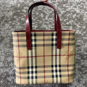 Pre-owned BURBERRY As Shown Shoulder Bags Nova Check Mini Tote Bag Beige PVC Red Leather Handles bb6425gg