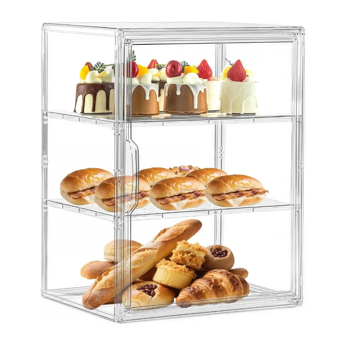 Pastry Display Case 3 Layers, Clear Bread Box for Kitchen Countertop