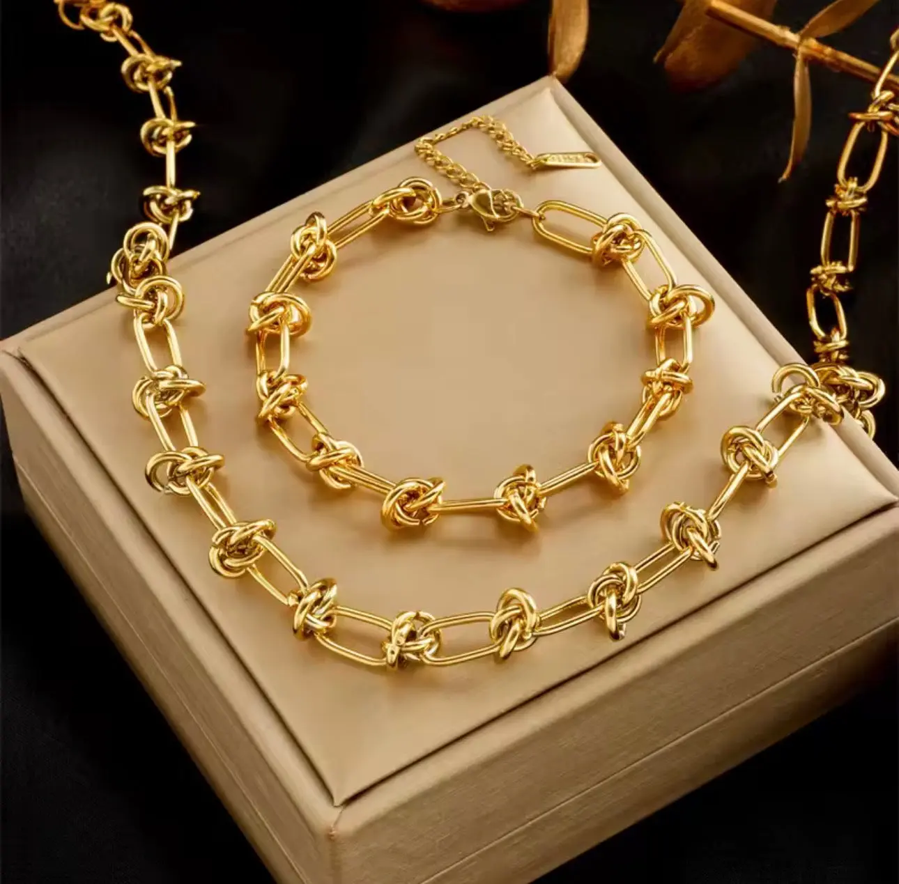 2-Piece Stainless Steel Chain Necklace & Bracelet Set - Gold, Silver, Link Pattern, Casual Wear Set Pair, Two Piece Set, Unisex