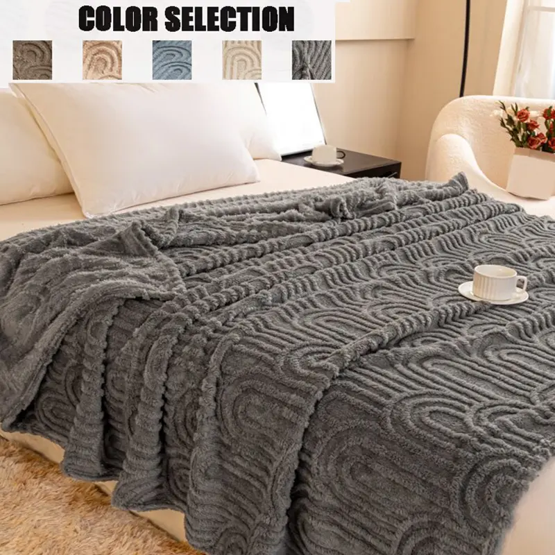 King Queen Size Plush Blanket, Thick 3D Embossed Design, Fashionable and Elegant, Multi-Functional Sofa Cover, Nap Blanket, Bed Blanket