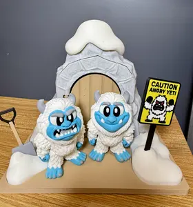 Yeti Flexi Figures with Home Display 3d Printed Figures - 2 Yeti + Home with Caution Sign & Snowy Retreat