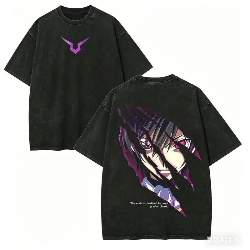 Code Geass Anime Graphic Washed T Shirt Plus Size Unisex Heavyweight Cotton Short Sleeve Crewneck Vintage Streetwear All Season Casual Daily Outfit Personality Fashion Apparel Perfect Holiday Gift for Anime Manga Adult Fans Everyday Wear Clothes