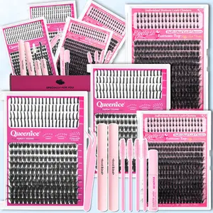 4 Styles Lash Cluster Kit, Lash Extensions Kit, Spite/Bottom/80D/100D Cvolume Lashes,1068Pcs 10-18mm D-Curl Cluster Eyelash Extension Kit with Lash Bond and Seal(2Bottles),Remover,Tweezers,Brush for Diy at Home Eyelash Kit