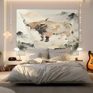 Highland Cow Print Tapestry, Modern Wall Hanging, Soft Fabric, Easy to Hang, Perfect for Background Decoration in Modern Bedrooms and Living Rooms, Ideal Gift for Family and Friends