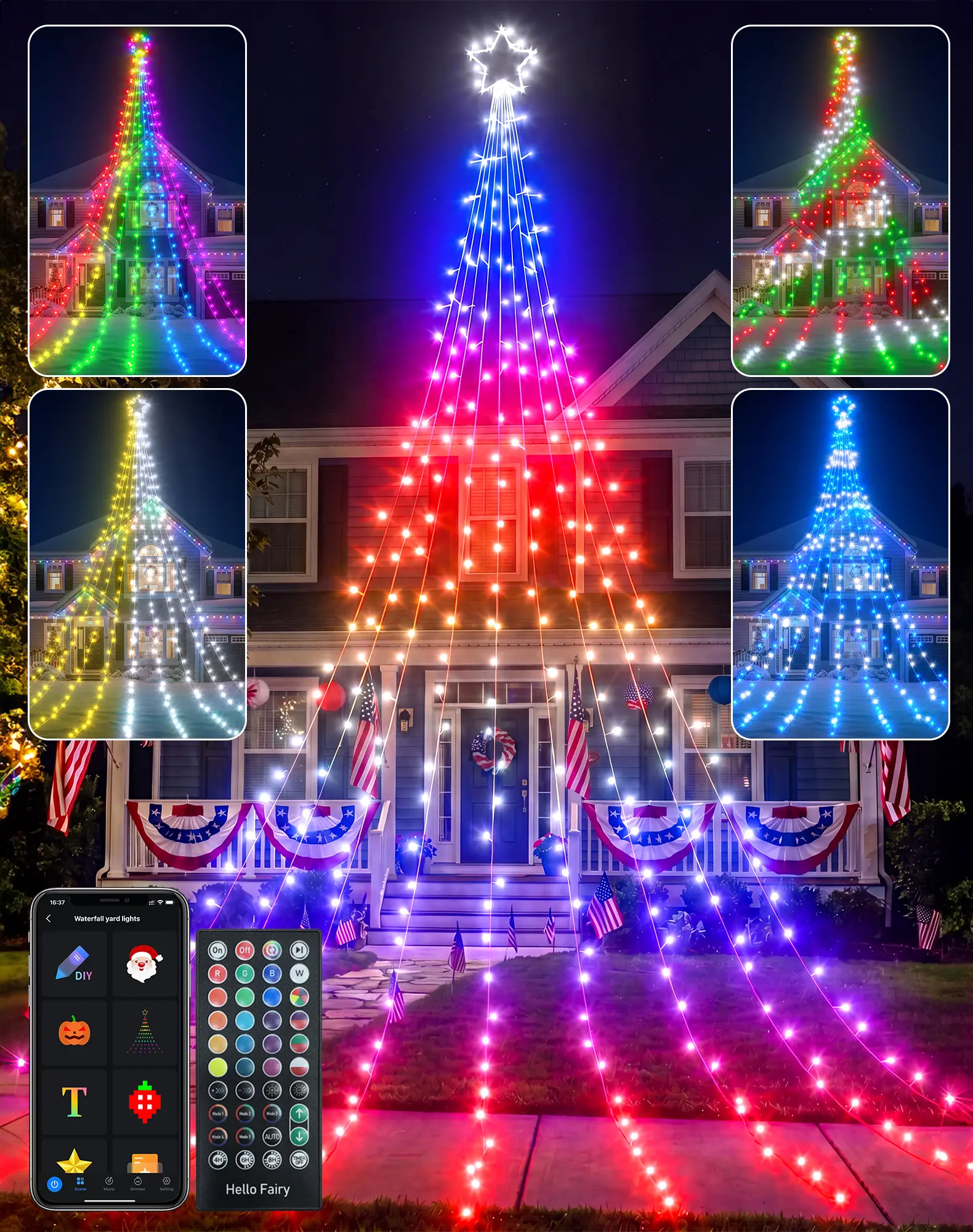 Avatar Controls RGB Outdoor Christmas Waterfall Lights, 11.8ft/23ft-7m/16.5ft-5m Options, 344 LEDs, APP & Remote Control, Timer & Music Features, Garden & Christmas Tree DIY Decorations