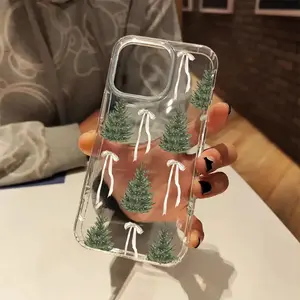 Cute Christmas Tree Bow Aesthetic Clear Phone Case Cover for iPhone 17 Pro Max Plus Air/16 11 12 13 14 15 17 Pro Max Plus XR Case Christmas Gifts for Women and men
