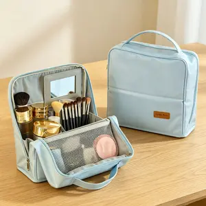 Vertical Magnetic Makeup Bag with Built-in Mirror, Large Capacity Travel Cosmetic Storage Bag, Portable Hanging on Luggage, Must-Have for Summer Travel, Perfect Mother's Day Gift, Birthday Gift & Graduation Gift