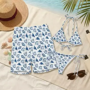 Seashell Matching Swim Set 2026 – Blue Nautical Bikini & Men’s Trunks, Coastal Couple Swimwear, Beach Vacation Outfit