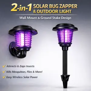 2-in-1 Solar Bug Zapper Outdoor Light, Waterproof Mosquito Killer for Patio Yard Garden, Wall Mount & Ground Stake