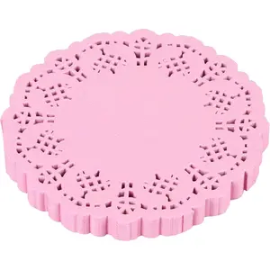 3.5inch Round Pink Paper Lace Doilies for Wedding Tableware Decoration 100-Pack