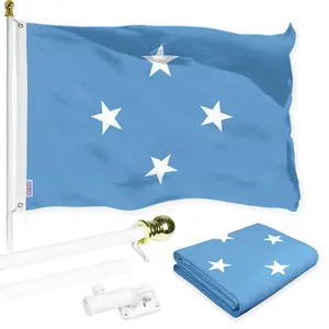 G128 Combo Pack: 6 Ft Tangle Free Aluminum Spinning Flagpole (White) & Micronesia Micronesian Flag  3x5 Ft LiteWeave Pro Series Printed 150D Polyester | Pole with Flag Included
