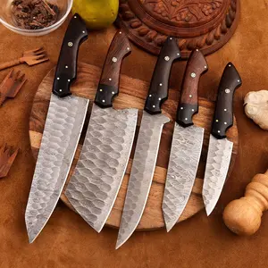 Kitchen Knives Set 5 Pcs Damascus Steel Blades Chef Knives set Birthday Anniversary Corporate Engraved Halloween Thanksgiving Christmas Gift
