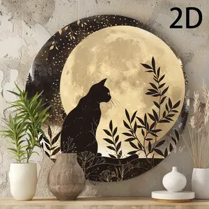 20*20cm Vintage Black Cat Moon Tin Sign - 8 Inch, Metal Aluminum Wall Art, Pre-Drilled, Waterproof Decorative Plaque for Garden, Living Room, Multipurpose Home Decor, No Electricity Needed, Ideal for Halloween & Christmas