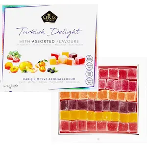 Cerez Pazari Turkish Delight Candy With Assorted Flavors, Gourmet Medium Size Snacks Gift Box, Sweet Luxury Traditional Confectionery Loukoumi, Vegan Lokum, Approx. No Nuts, 42 Pcs, 16 oz.