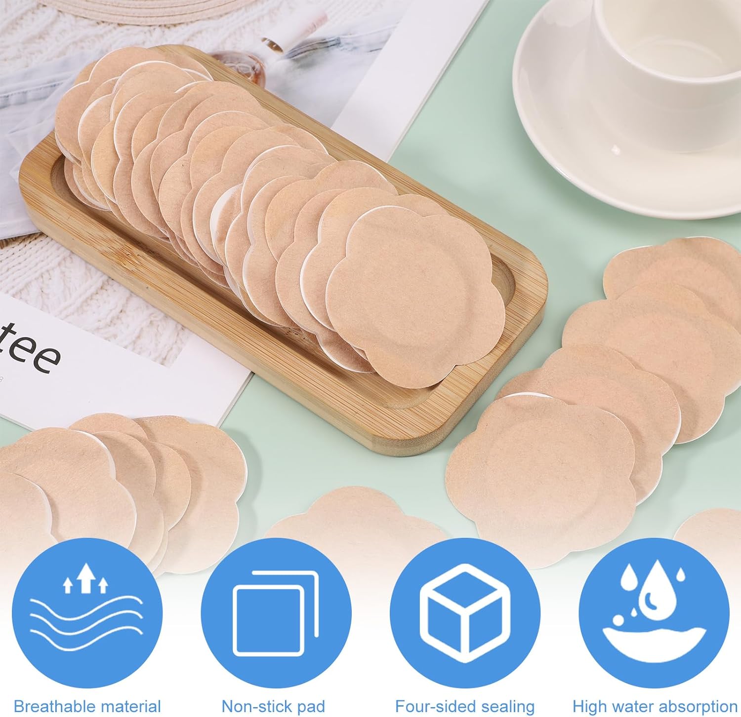 60 Pcs Plum Blossom Castor Oil Pack Wrap for Belly Button, Self-Adhesive Disposable Spunlace Cloth Castor Oil Belly Button Patch with Cotton, Oils Not Included (Skin Color)